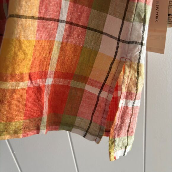 Jones New York Sport 100% Linen Fall Roll Sleeve Button Down Plaid Shirt S #C - Picture 6 of 8